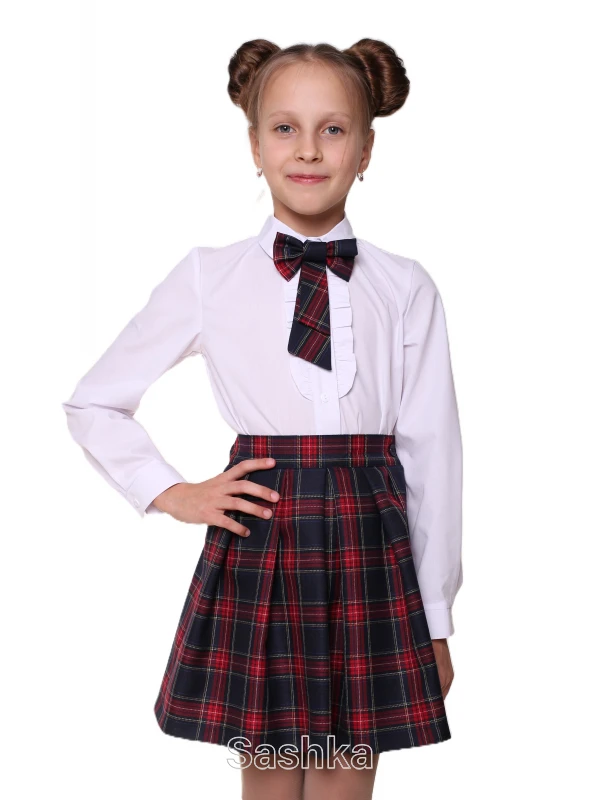 Спідниця для дівчинки Sashka шкільна червоно-синя клітинка (напіввовна), розмір 116-152